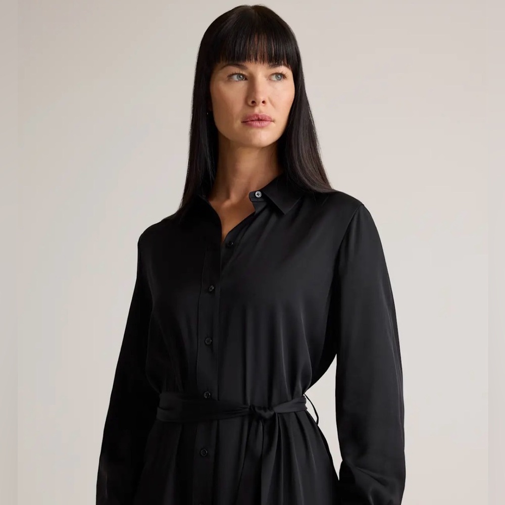 Quince black stretch washable silk shirtdress size small- NWOT - Picture 4 of 16
